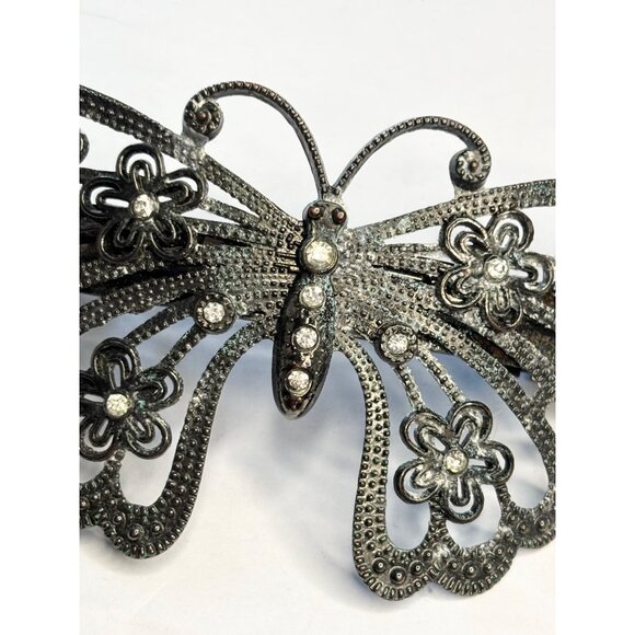 Vintage Rhinestone Butterfly Hair Clip Barrette Metal Floral Design 4.25" Wide E - Picture 4 of 7